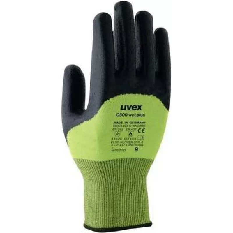 Uvex Handschutz Strick-HS C500 wet plus Schnittschutzhandschuhe, Größe 7, Anthrazit/Limette 6049607