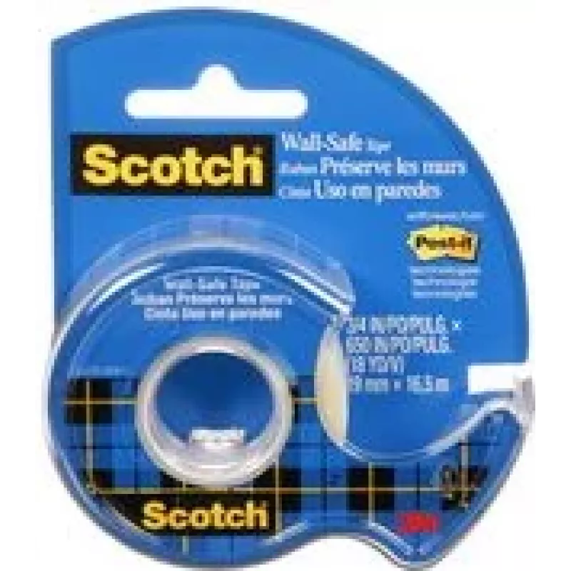 3M Scotch Wall-Safe Klebeband mit Handabroller, 19mm x 16,5m, Transparent, Rückstandsfrei Ablösbar 183-EFDG