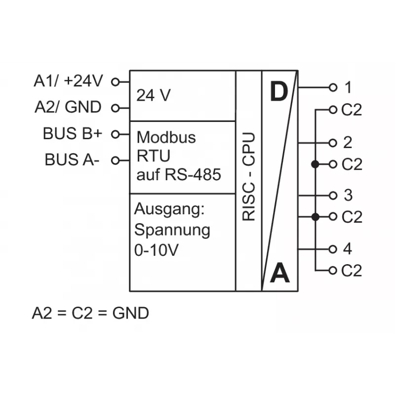 METZ MR-F-AO4 Modbus RTU Analogausgangsmodul, 4 Kanäle, RS485, 16-Bit, DIN-Schiene 110835130270
