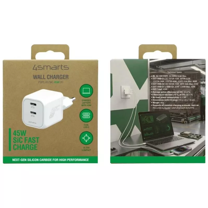 4smarts PDPlug SiC Dual 45W 2C Weißes Wandladegerät