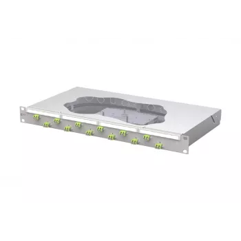 METZ CONNECT 12-Port LC Duplex OM5 Glasfaser-Splice-Patchpanel, 1U 19 inch Rackmontage, 24 Fasern, 2m Pigtails, Grau 1504587M12-F