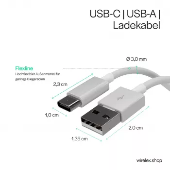 Flexline USB Lade- & Synchronisationskabel, USB-A auf USB-C, 2.0, ABS, Weiß, 0,5m (FL31-13040)