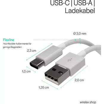 FLEXLINE FL31-13043 USB-A auf USB-C Lade- und Synchronisierungskabel, 2.0, ABS, Weiß, 2m