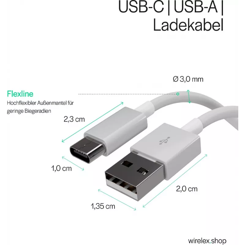 FLEXLINE FL31-13043 USB-A auf USB-C Lade- und Synchronisierungskabel, 2.0, ABS, Weiß, 2m