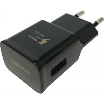 PowerRay PR-TA20EBE EU 2-Pin USB-Wandladegerät, 5V/2A, Schwarz, Bulk