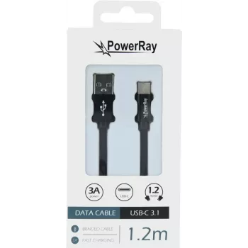 PowerRay USB-C auf USB-A Daten- und Ladekabel, 1,2 m, Textil Schwarz PR-DCUC120TBK