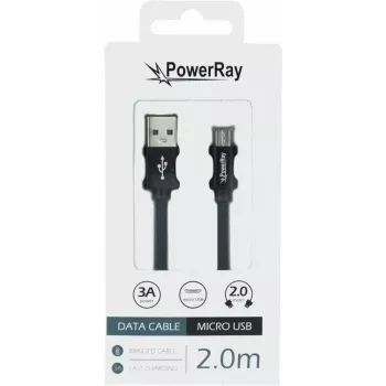 PowerRay USB-auf-Micro-USB-Datenkabel 2,0 m geflochten Schwarz PR-DCUM200TBK