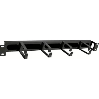 IT-BUDGET 19 inch Kabelmanagement-Panel mit Bürstenleiste und 4 rückversetzten Metall-Kabelhaltern - 1U - Schwarz (90ITBKDFPMBV1HES)