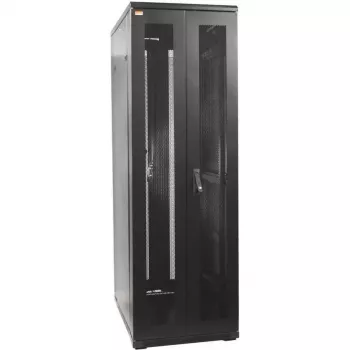 IT-BUDGET 19 inch Netzwerkschrank SRK - 38U - 800x1000 mm - Perforierte Doppeltüren vorne und hinten - Kabelkanäle - Flatpack - Schwarz (90ITB19SRK38810DTSN)