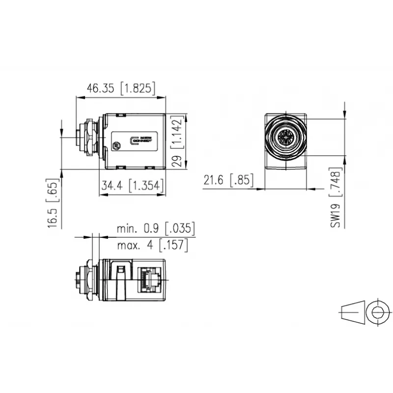 METZ MWN911A115 M12 A-kodierter 4-poliger Sensor/Aktor Einbau-Steckverbinder, Schalttafel-Durchführung, Stecker zu Buchse, IP67