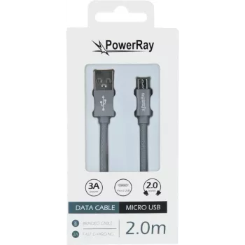 PowerRay USB-auf-Micro-USB-Datenkabel, 2 m, Textilgrau, Blister PR-DCUM200TGY