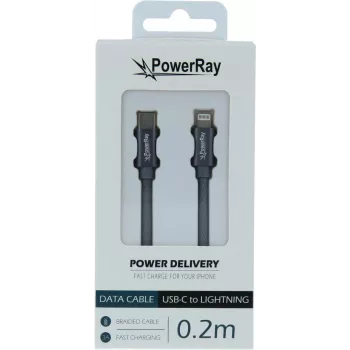 PowerRay USB-C auf Lightning Datenkabel 0,2m Textil Grau PR-DCCL020TGY