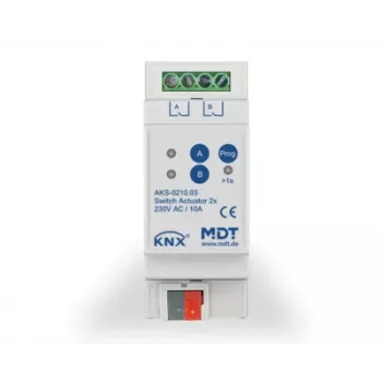 MDT KNX Schaltaktor 2-fach, 2TE REG, 10A, 230V AC AKS-0210.03