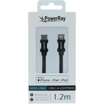 PowerRay USB-C auf Lightning MFi geflochtenes Daten- & Ladekabel 1,2m Schwarz PR-DCCL120TBK