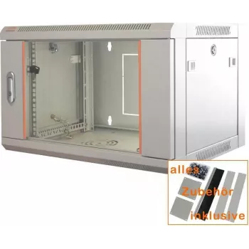 IT-BUDGET 19-Netzwerkschrank SWA - 4U - 570 x 450 mm - Glastür - Abnehmbare Seitenteile - Wand-/Bodenmontage - Zubehörset - Hellgrau (90ITB19WS4645GG)