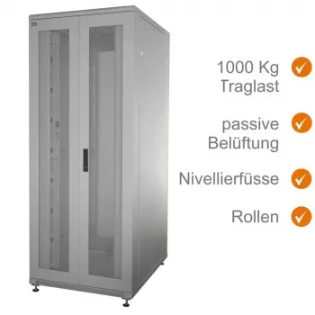 IT-BUDGET 19 inch Serverschrank SRK 42U 800x1000 mm perforierte Doppeltüren Lichtgrau 90ITB19SRK42810DTGN