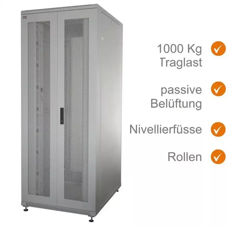 IT-BUDGET 19 inch Serverschrank SRK 42U 800x1000 mm perforierte Doppeltüren Lichtgrau 90ITB19SRK42810DTGN
