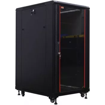 IT-BUDGET 19 inch Netzwerkschrank SRK - 22U - 600x800 mm - Glastür vorne / Stahltür hinten - vormontiert - Schwarz (99ITB19SRK2268GSNM)