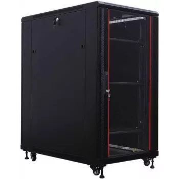 IT-BUDGET 19-Zoll Server Rack SRK - 27U - 800x1000 mm - Glas-/Stahltür - Kabelkanäle - Flatpack - Schwarz 90ITB19SRK27810GSN