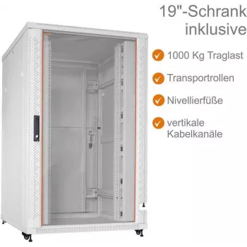 IT-BUDGET 19 inch Server Rack SRK - 27U - 800x1000 mm - Glas-/Stahltür - Kabelkanäle - vormontiert - Hellgrau (99ITB19SRK27810GGNM)