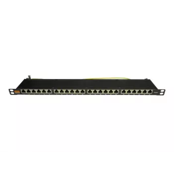 IT-BUDGET 19 inch Superflaches Patch Panel, 0,5U, Vollständig Geschirmt, Cat.6A, 24 Ports, PoE++, Schwarz (90ITBPP6A05S)