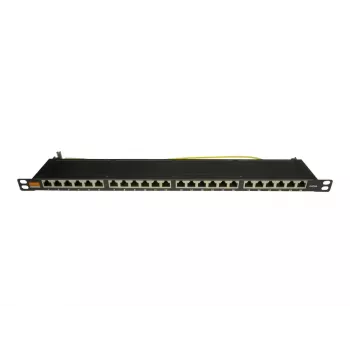 IT-BUDGET 19 inch Superflaches Patch Panel, 0,5U, Vollständig Geschirmt, Cat.6A, 24 Ports, PoE++, Schwarz (90ITBPP6A05S)