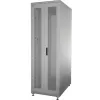 IT-BUDGET 19 inch Netzwerkschrank SRK Komplettset 42U 600x600mm perforierte Doppeltüren vorne und hinten, 4 aktive Lüfter, PDU, Fachböden, vormontiert, hellgrau 99ITB19SRK4266DTGM