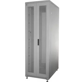 IT-BUDGET 19 inch Netzwerkschrank SRK Komplettset 42U 600x600mm perforierte Doppeltüren vorne und hinten, 4 aktive Lüfter, PDU, Fachböden, vormontiert, hellgrau 99ITB19SRK4266DTGM