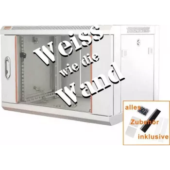 IT-BUDGET 19 inch Netzwerkschrank SWA - 4U - BxT 570x450 mm - Glastür - Abnehmbare Seitenteile - Wand- & Bodenmontage - Zubehörset - Reinweiß (90ITB19WS4645GW)