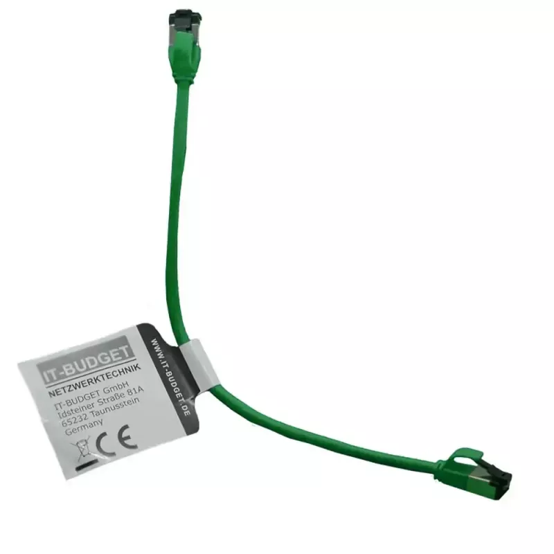 IT-BUDGET Cat.8.1 Slim Patchkabel, S/FTP, 40 Gbps, 2000 MHz, Grün, 0,15 m 90ITBSLIM81PK015GR