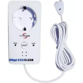M-E MODERN-ELECTRONICS ME WA-5 Wassermelder mit integrierter Steckdose, 230V, 2m Sensorkabel, Akustischer Alarm >85dB, Rote LED, Schuko-Steckdosenumschaltung 16A