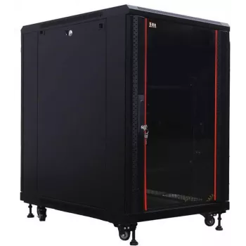 IT-BUDGET 19-Zoll-Netzwerkschrank SRK - 18U - 600x1000 mm - Glas-/Stahltür - vormontiert - Schwarz (99ITB19SRK18610GSNM)