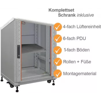IT-BUDGET 19 Zoll Netzwerkschrank SRK Komplettset 12U 600x800 mm Hellgrau Flatpack