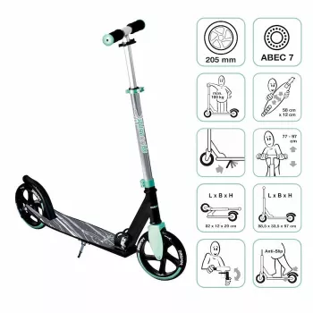 MUUWMI AU 566 Aluminium-Tretroller, Türkis, 205 mm Räder