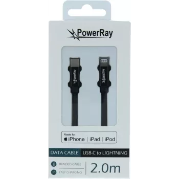 PowerRay USB-C auf Lightning MFi geflochtenes Kabel 2m Schwarz PR-DCCL200TBK