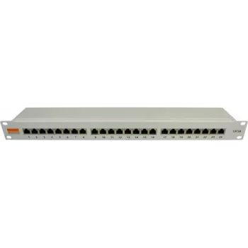 IT-BUDGET 19 inch Business Patch Panel Cat.6A geschirmt 24-Port 1U PoE+ mit Staubschutzklappen, Hellgrau 90ITBPP6ASSG