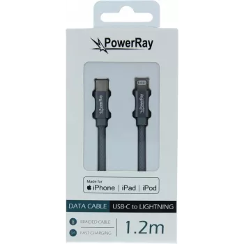 PowerRay USB-C auf Lightning MFi-zertifiziertes geflochtenes Kabel 1,2m Grau PR-DCCL120TGY