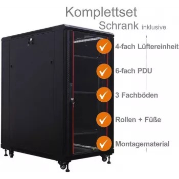 IT-BUDGET 19 inch Netzwerkschrank SRK Komplettset 27U 600x600 mm Glas-/Stahltür Schwarz 99ITB19SRK2766GSM