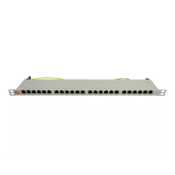 IT-BUDGET 19 inch Superflaches 0,5U vollständig geschirmtes Cat.6A 24-Port PoE++ Patchpanel, Hellgrau 90ITBPP6A05G