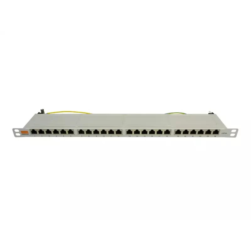 IT-BUDGET 19 inch Superflaches 0,5U vollständig geschirmtes Cat.6A 24-Port PoE++ Patchpanel, Hellgrau 90ITBPP6A05G