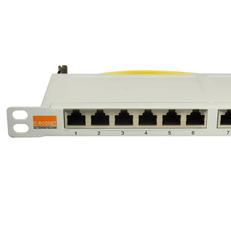IT-BUDGET 19 inch Superflaches 0,5U vollständig geschirmtes Cat.6A 24-Port PoE++ Patchpanel, Hellgrau 90ITBPP6A05G