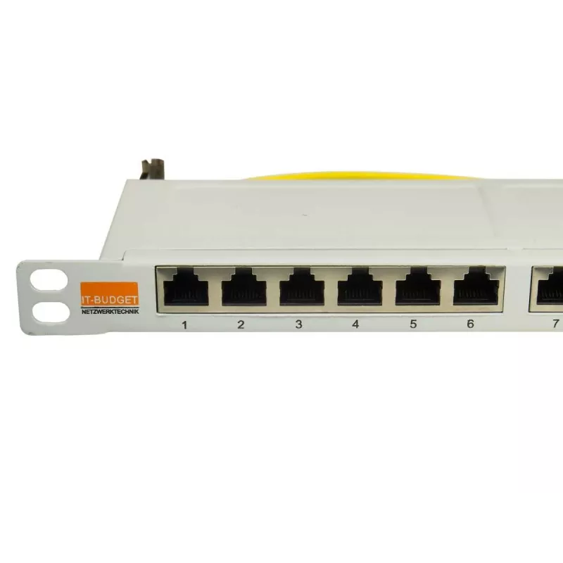 IT-BUDGET 19 inch Superflaches 0,5U vollständig geschirmtes Cat.6A 24-Port PoE++ Patchpanel, Hellgrau 90ITBPP6A05G