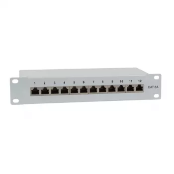 IT-BUDGET 10 inch Patch Panel - Geschirmt - Cat.6A - 500MHz - 12 Port RJ45 - PoE+ fähig - 1U - Grau (90ITB10PP6AG)