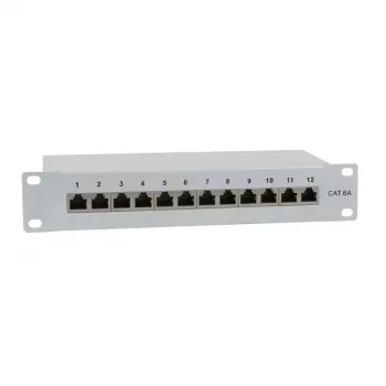 IT-BUDGET 10 inch Patch Panel - Geschirmt - Cat.6A - 500MHz - 12 Port RJ45 - PoE+ fähig - 1U - Grau (90ITB10PP6AG)