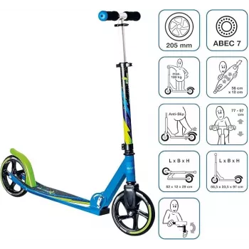 MUUWMI AU 522 Aluminium-Tretroller 205 mm Grün-Blau-Schwarz
