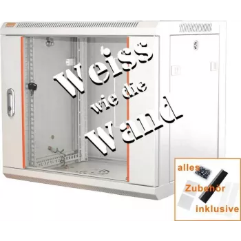 IT-BUDGET 19 inch Netzwerkschrank SWA - 9U - 570x450 mm - Glastür - Abnehmbare Seitenteile - Wand- & Bodenmontage - Zubehörset - Reinweiß 90ITB19WS9645GW