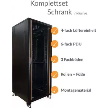 IT-BUDGET 19 inch Server-Rack SRK Komplettset 42U 800x1000 mm Schwarz vormontiert