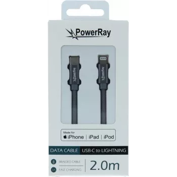 PowerRay USB-C auf Lightning MFi geflochtenes Kabel 2m Grau PR-DCCL200TGY