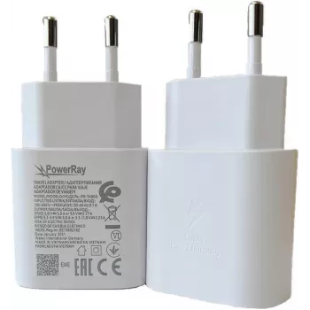 PowerRay PR-TA800EWE 18W USB-C PD Wandladegerät, EU 2-Pin, Weiß, Bulk
