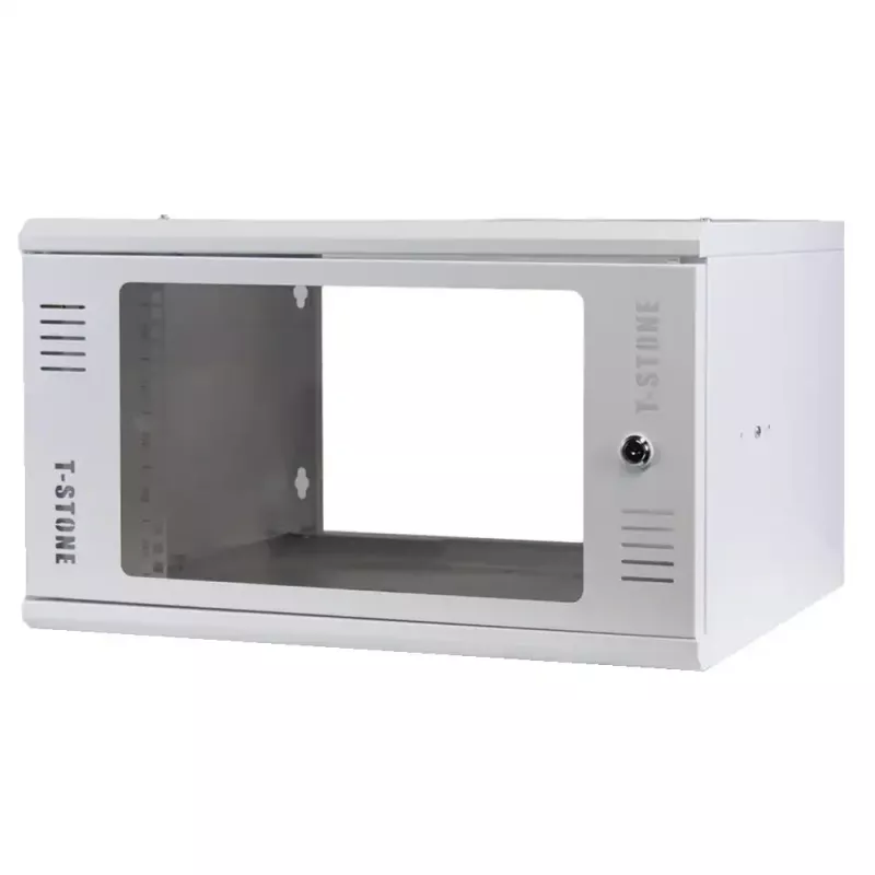 IT-BUDGET 19 inch Wandgehäuse T-STONE, 6U, 450 mm Tiefe, Glastür, abschließbar, Weiß (90ITBTSWV6545GW)
